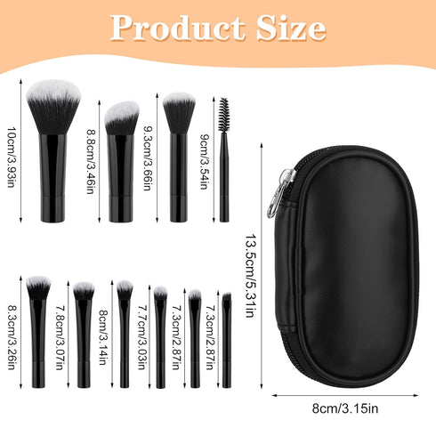 10 Pcs Travel Makeup Brush Set Mini Makeup Brushes Travel Size With Pack Portable Small Eyeshadow Eye Lipstick Foundation Brush Shadow Contour Blu...