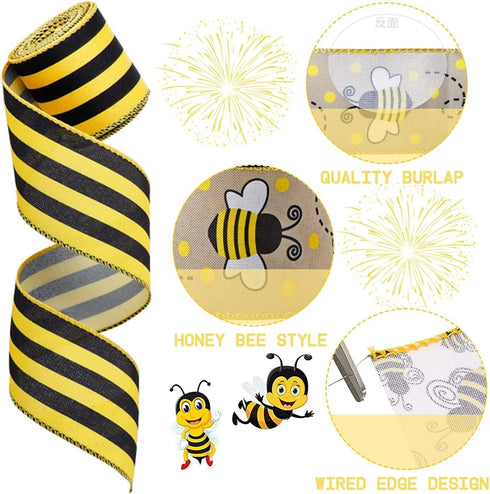 6 Rolls 40 Yards Bee Ribbon Wired Edge Ribbon Honeybee Ribbon for Crafts Wrapping Easter Party Decorations Bee Themed Decorations Bee Baby Birthda...