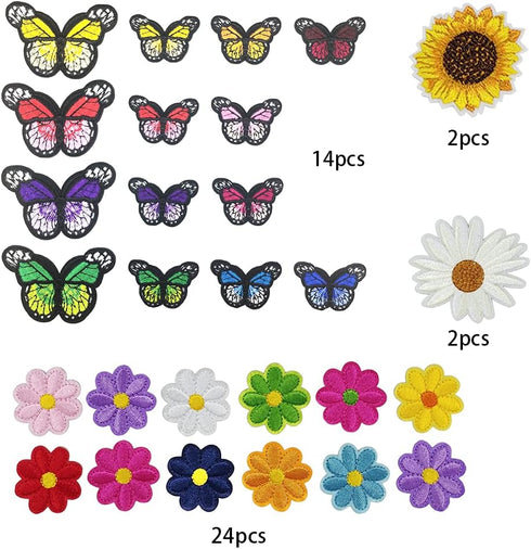 42pcs Embroidered Flowers Butterfly Iron on Patches Sunflower Daisy Patch for Clothing Sew on Patches Set for Jackets Jeans Bags Clothes Arts Craf...