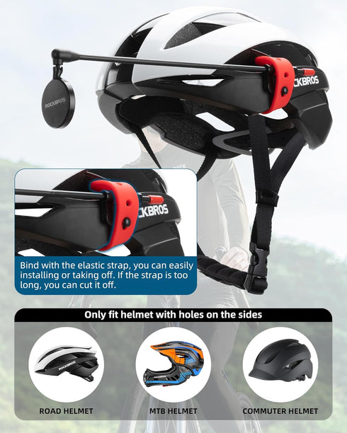 ROCKBROS Bike Helmet Mirror, Convex Mirror, Aluminum Alloy Moldable Frame, Detachable Fixing Way, Cycling Mirror Fit 90% Bicycle Helmet, Lightweig...