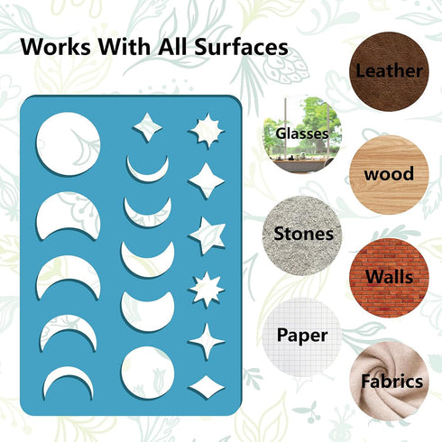 GORGECRAFT 2 Styles Star Earrings Making Template Moon Phase Jewelry Shape Templates Diamond Stencils Round Acrylic Cutting Stencil for Leather Br...