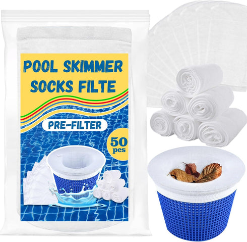 50 Pack Pool Skimmer Socks,Pool Filter Socks for Skimmer Basket for above Ground and Inground Pool Ultra Fine Mesh Screen Pool Skimmer Scum Socks ...