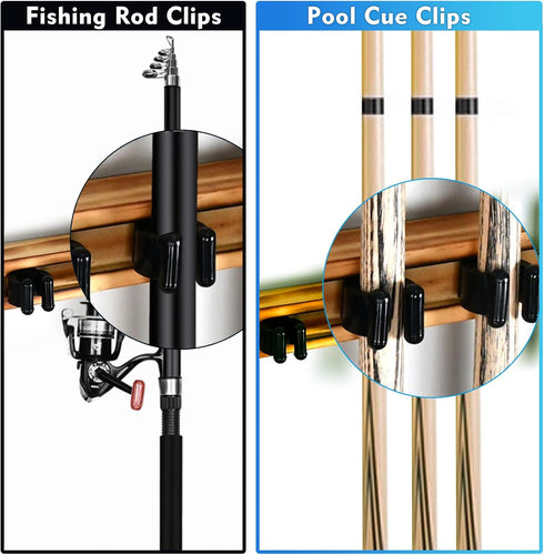 12 PCS Pool Cue Holder Clamps(Include Screws), Billiards Snooker Cue Locating Clip Holder Regular Fishing Rod Storage Clips Black for Pool Cue Rac...