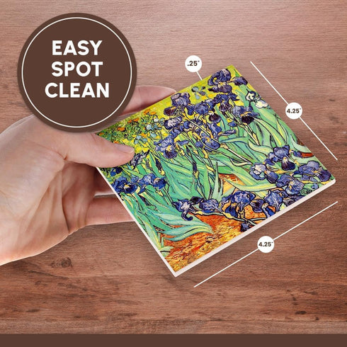 3dRose CST_155630_3 Irises by Vincent Van Gogh 1889-Purple Flowers Iris Garden-Ceramic Tile Coasters, Set of 4...