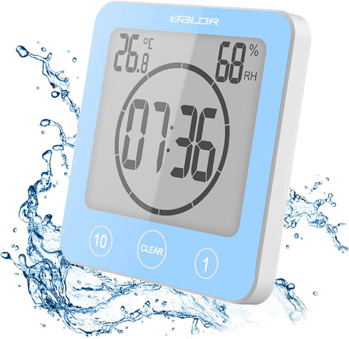 Digital Bathroom Shower Wall Clock Timer, LCD Digital Wall Clock with Suction Waterproof Temperature Humidity Gauge, Touch Screen Timer, Large Cou...