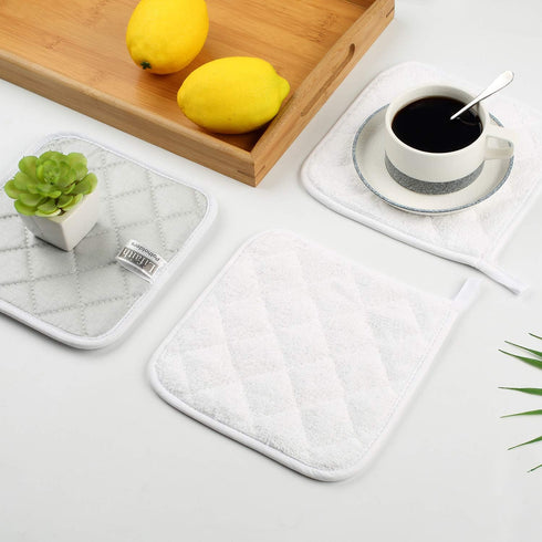 100% Cotton Kitchen Everyday Basic Terry Pot Holder Heat Resistant Coaster Potholder for Cooking and Baking Set of 5 White...