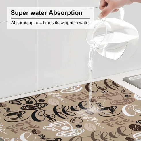 Brown Coffee Maker Beans Theme Microfiber Absorbent Reversible Dish Drying Mat For Kitchen Counter Xl Large Pad 18 X 24 Inch...