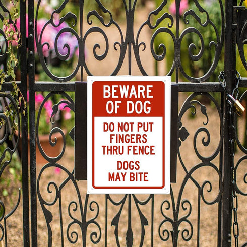 Do Not Put Fingers Thru Fence Dogs May Bite Security Sign Outdoors yard Signs Safety Warning Sign Wall Decorative Metal Tin Signs Size 8 X 12 Inch...