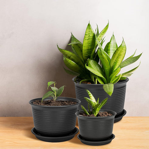 Plant Pots, Indoor Outdoor Plastic Plant Flower Pots with Multiple Drainage Holes and Tray for Garden Plant, 7 inch Planter Pots Suitable for All ...