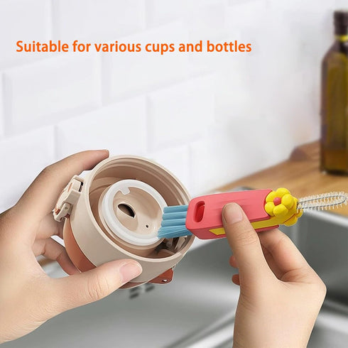 3 Pack 3 in 1 Multifunctional Cup Lid Cleaning Brush, Water Bottle Cleaner Brush Crevice Cleaning Brush for Bottle Gap Tight Spaces Cup...
