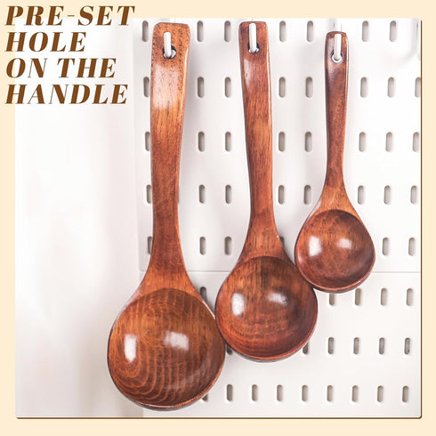 HANSGO 3PCS Wooden Ladle Spoon Set, Non-Stick Wooden Spoons Soup Cooking Spoons Natural Teak Wood Kitchen Utensils for Cooking Stirring Serving...