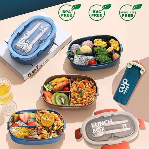 2 Pack Set Bento Box (29oz?and Water Bottle?16oz?for Kids/Adult, Bento Lunch Box with 3 Compartments and Utensils, Leak-Proof, Microwave/Dishwashe...