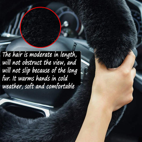 Fluffy Steering Wheel Cover, Fuzzy Steering Wheel Cover for Women, Furry Steering Wheel Covers with Handbrake Cover Gear Shift Cover, 1 Set 3 Pcs,...