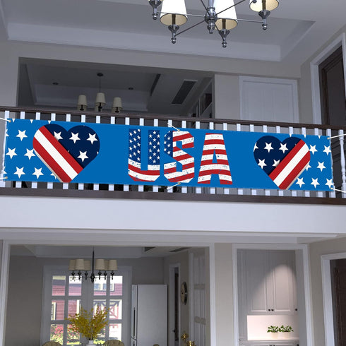 Probsin Large 4th of July Banner 120"x20" Decorations Independence Day Yard Sign Patriotic Hanging Decor American Hearts USA Party Supplies for In...