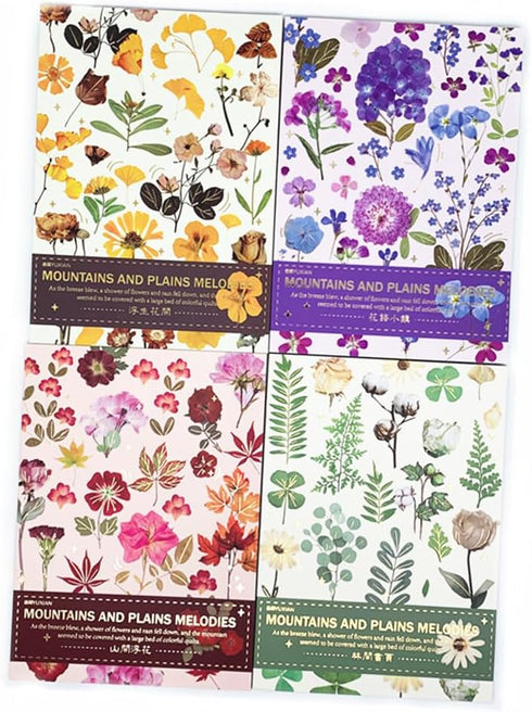 1600PCS Plants Floral Scrapbook Stickers Book Kit Vintage Fern Flowers Purple Green Pink Yellow Transparent Waterproof Stickers for Scrapbooking S...