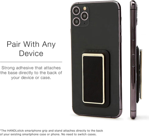 HANDL New York Black and Gold Professional Leather Collection HANDLstick Grip and Stand for Smartphone...