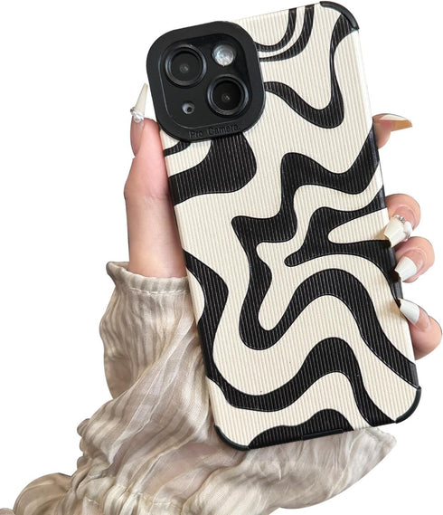 Designed for iPhone 14 Phone Case, Soft PU Leather TPU and Cute Art Wavy Painted for Women Girls, Slim Protective Shockproof Compatible with iPhon...