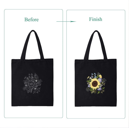 Harimau Beginner Canvas Tote Bag Embroidery Kit,Happy Kitten Pattern,Cross Stitch Kits, Including Stamped Embroidery Bag with 1 Embroidery Hoops,N...