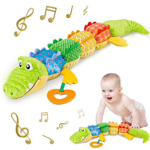 Infant Baby Musical Stuffed Animal Activity Soft Toys with Teether, Multi-Sensory Crinkle, Rattle and Textures, for Tummy Time Newborn 0-3-6-12 Mo...