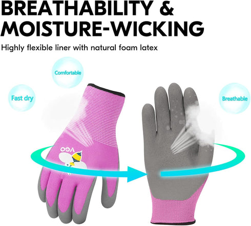 Vgo... 1-Pair Age 3-5 Kids Gardening Gloves, Children Yard Work Gloves, Soft Safety Rubber Gloves (XXXS, Purple, KID-RB6013)...