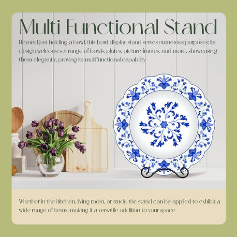 Wrought Iron Bowl Deep Platter Stand Detachable Metal Scroll Display Rack Easel Metal Bowl Display Stand Decorative Display Holder Dish Picture Di...