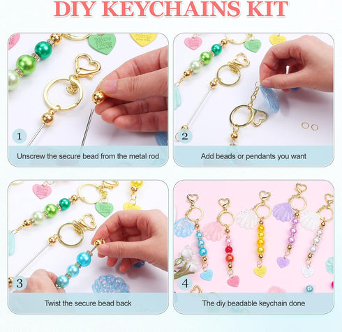 10Pcs Beadable Keychains Bar, Beaded Metal Keychain for Keychain Making, 360°Rotatable Beaded DIY Keychain Making Supplies Kit for Craft Keychain ...