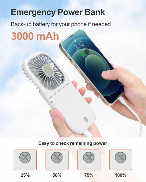F-color Mini Handheld Fan Portable Personal Fan Rechargeable Fan Small Pocket Fan Cooling Fan Folding Power Bank Neck Travel Beach Summer Office O...