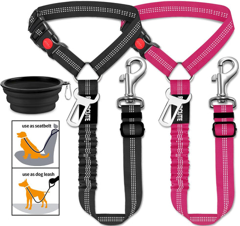 3 Piece Set Dog Seat Belt Retractable Dog Car Seatbelts Adjustable Pet Seat Belt for Vehicle Headrest Restraint Adjustable Heavy Duty & Elastic & ...