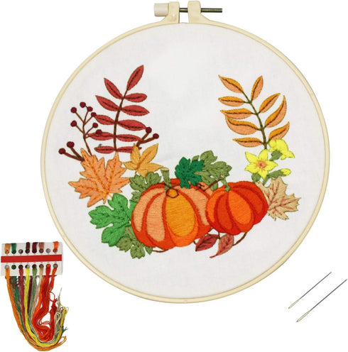 Louise Maelys Beginners Embroidery Kit Fall Pumpkin Wreath Cross Stitch Adults DIY Needlepoint Crafts Kits...