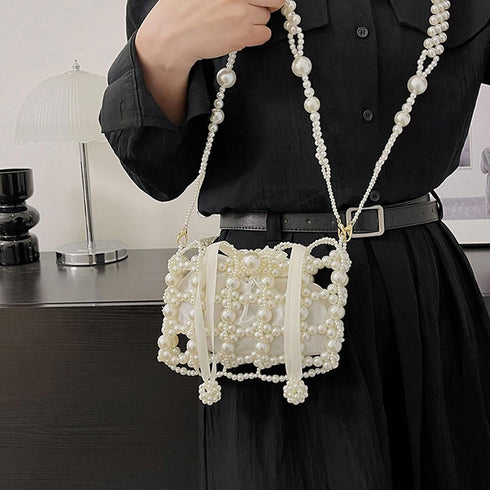 Luxury Pearl Bag Chain Bag Purse Evening Bags, Artificial Pearl Clutch Handmade Bags for Party Wedding Bridal Travel 17...