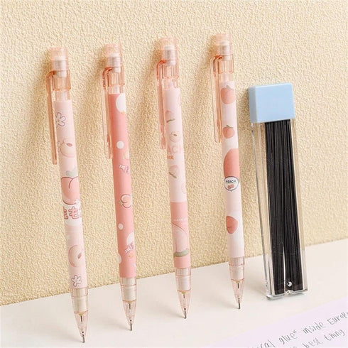 Mechanical Pencil 2Pcs Pink 0.5mm Pencil Refill Automatic Pencils Cute Peach Press Automatic Mechanical Pencil Stationery School Office Supplies?P...