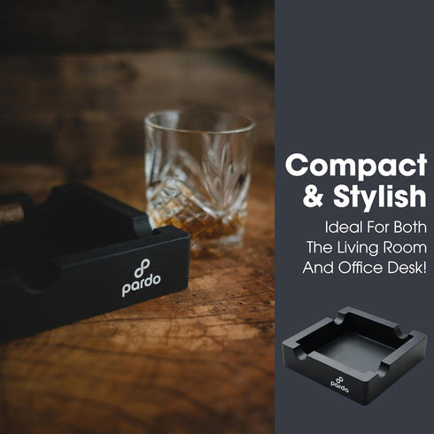 Pardo Cigar Unbreakable Cigar Ashtray for Outdoors- Large Ring Gauge Designed - Square Matte Black - Ideal for Large Cigars - Indoor/Outdoor Use -...
