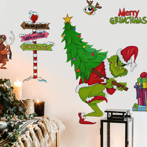 Yovkky Merry Christmas Wall Decals Stickers, Xmas Tree Sign Holiday Max Dog Decor, 2025 New Year Winter Green Red Farmhouse Home Kitchen Decoratio...