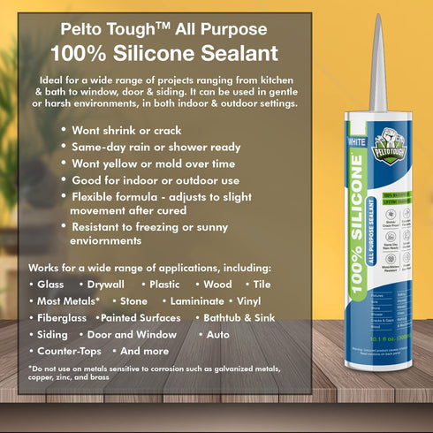 White Silicone Sealant + Caulk Gun + Caulking Tool Kit - All-Purpose 100% Silicone Caulk (10 oz Tube), with Dripless Gun, 3-in-1 Scraper/Smoothing...