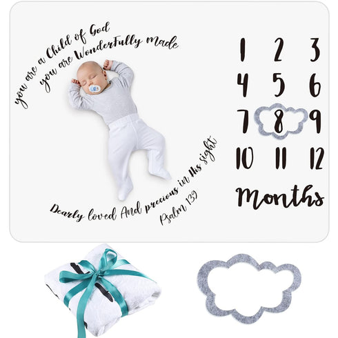 Baby Monthly Milestone Blanket for Boy Girl 50" x 40" Soft Flannel Blanket with Growth Chart Felt Frame Christian Swaddling Blanket Baby Shower Ge...