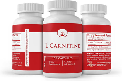 PURE ORIGINAL INGREDIENTS L-Carnitine, (100 Capsules) Always Pure, No Additives or Fillers, Lab Verified...