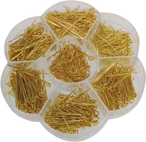 Chenkou Craft 700pcs Assorted of 7 Sizes Gold Mix Eye Pins for Jewelry Making (Gold, Mix)...