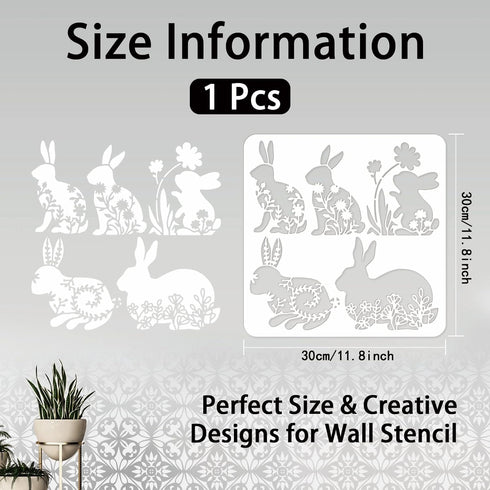 Easter Rabbit Stencil for Painting 11.8x11.8" Happy Spring Flower Wall Stencils Washable Plastic Bunny Rabbit Drawing Stencils Painting Templates ...