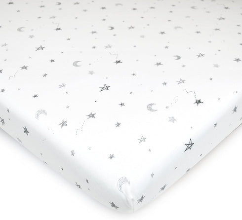 TL Care 100% Natural Breathable Cotton Jersey Knit Fitted Bassinet Sheet, Grey Stars and Moons, 15" x 33", Soft Breathable, for Boys and Girls(Pac...