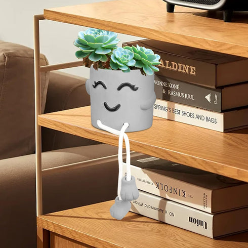 Uguisu 1PCS Cute Smiley Face Plant Pot with Feet Hanging Cement Planter Succulent Planter Small Flower Pots Fun Planter for Home and Room Decorati...