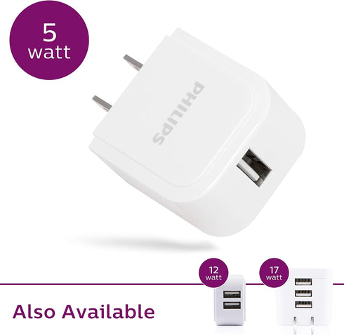 Philips iPhone USB Wall Charger Block, 5W USB A Charger, Single Port USB A Charging Block for iPhone 14 Series, 13 Series, 12 Series, Power Adapte...