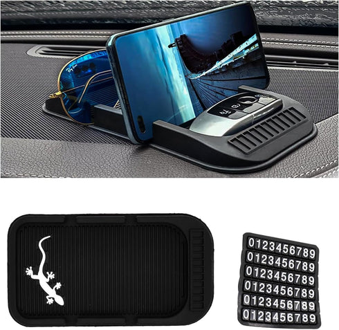 Car Dashboard Phone Holder, Non-Slip Double-Groove Auto Cell Phone Pad Mat with Number Plate, Universal Vehicle Phone Mount for All Smartphones, G...