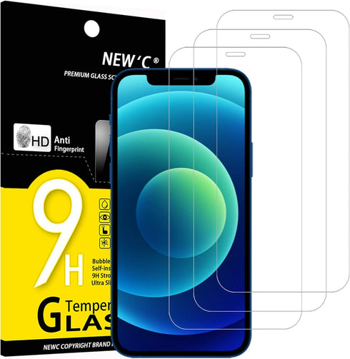 NEW'C 3 Pack Designed for iPhone 12/12 Pro (6.1") Screen Protector Tempered Glass, Case Friendly Anti Scratch Bubble Free Ultra Resistant...