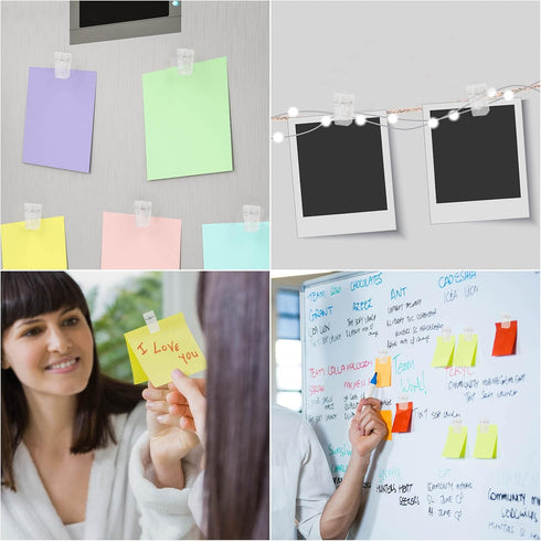 100 Pcs Self Adhesive Clips Wall Clips Tapestry Clips Plastic Sticky Photo Poster Clips Sticky Hanging Spring Clips for Home Office (Clear)...