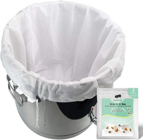 Brew Bags Reusable 2 Pack 250 Micron Fine Mesh Bag for Fruit Cider Apple Grape Wine Press Drawstring Straining Brew in a Bag (2 pack-24"×32")...