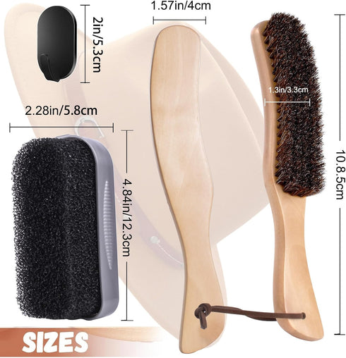 Horse Hair Brush with Sponge Cleaning and Hook,3PCS Hat Cleaning Kit,Felt Hat Brush for Cowboy Hat, Clothes, Shoes, Cap, Suits, Cashmere and Pet H...
