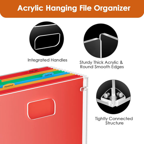 MaxGear File Organizer Box, Acrylic Hanging File Folder Organizer for Letter Size, Portable File Box with Handles, Desktop Clear Hanging Folder Or...