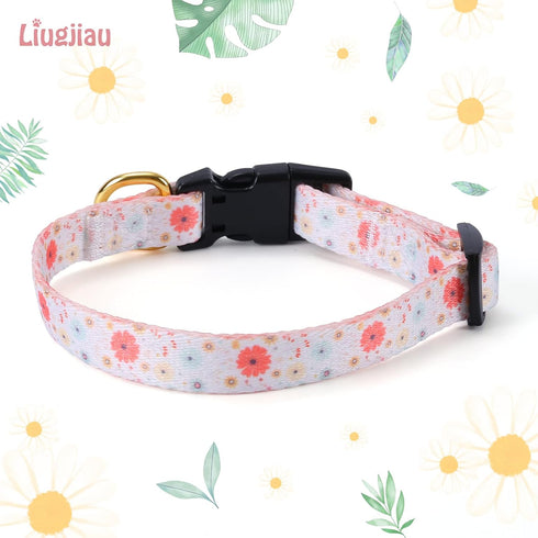 Cotton Handmade Dog Collar for Small Medium Large Dogs,Beige Daisy with Pendant Cute Dog Collars,Ideal for Girl Dogs Boy Dogs (Large)...
