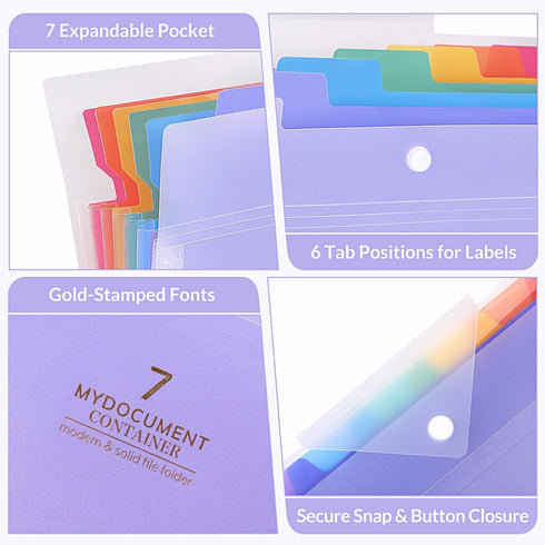 Skydue Expanding File Folders 7 Pockets File Folder with Snap Closure A4 and Letter Size Accordion Document Paper Organizer for Home School Office...