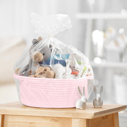 Small Woven Gift Basket, Baskets for Gifts Empty, Cotton Rope Cat Dog Toy Bin Box, Nursery Baby Basket, Wicker Basket with Handles, Cute Storage B...
